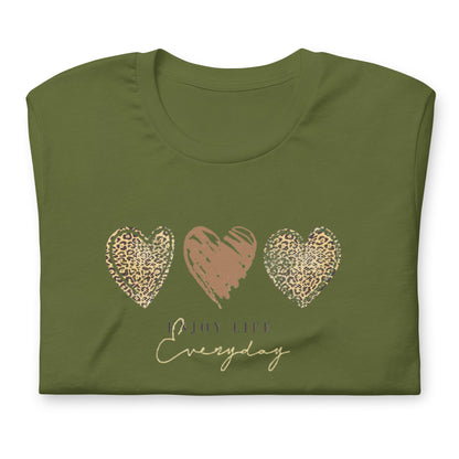 Leopard Heart Graphic Tee - Enjoy Life Everyday Aesthetic Boho T-Shirt - Cozy  Top