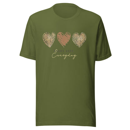 Leopard Heart Graphic Tee - Enjoy Life Everyday Aesthetic Boho T-Shirt - Cozy  Top