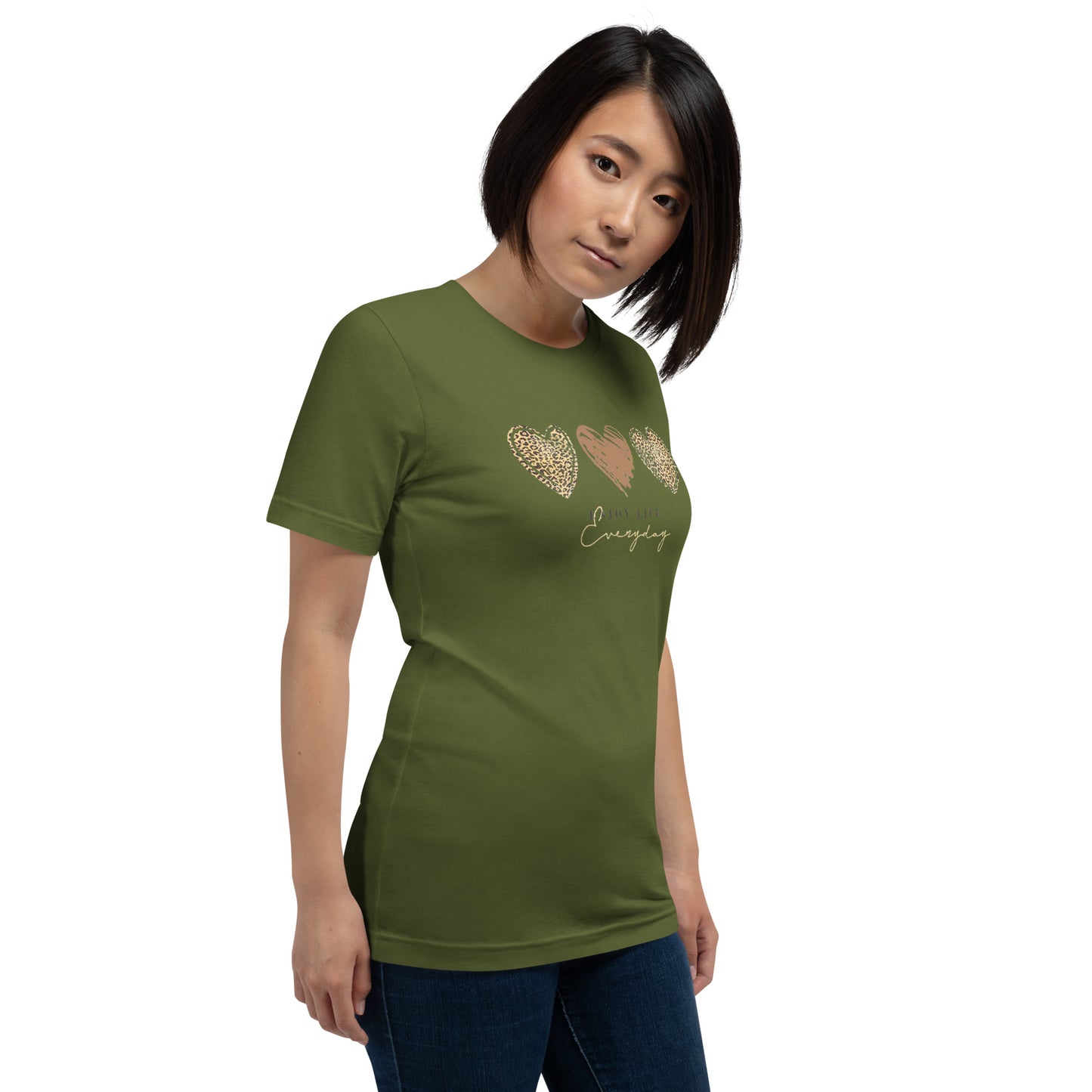 Leopard Heart Graphic Tee - Enjoy Life Everyday Aesthetic Boho T-Shirt - Cozy  Top