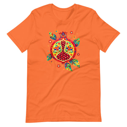 Elyx "Vibrant Pomegranate" Folk Art Graphic Tee - Premium Soft Cotton T-Shirt for Women