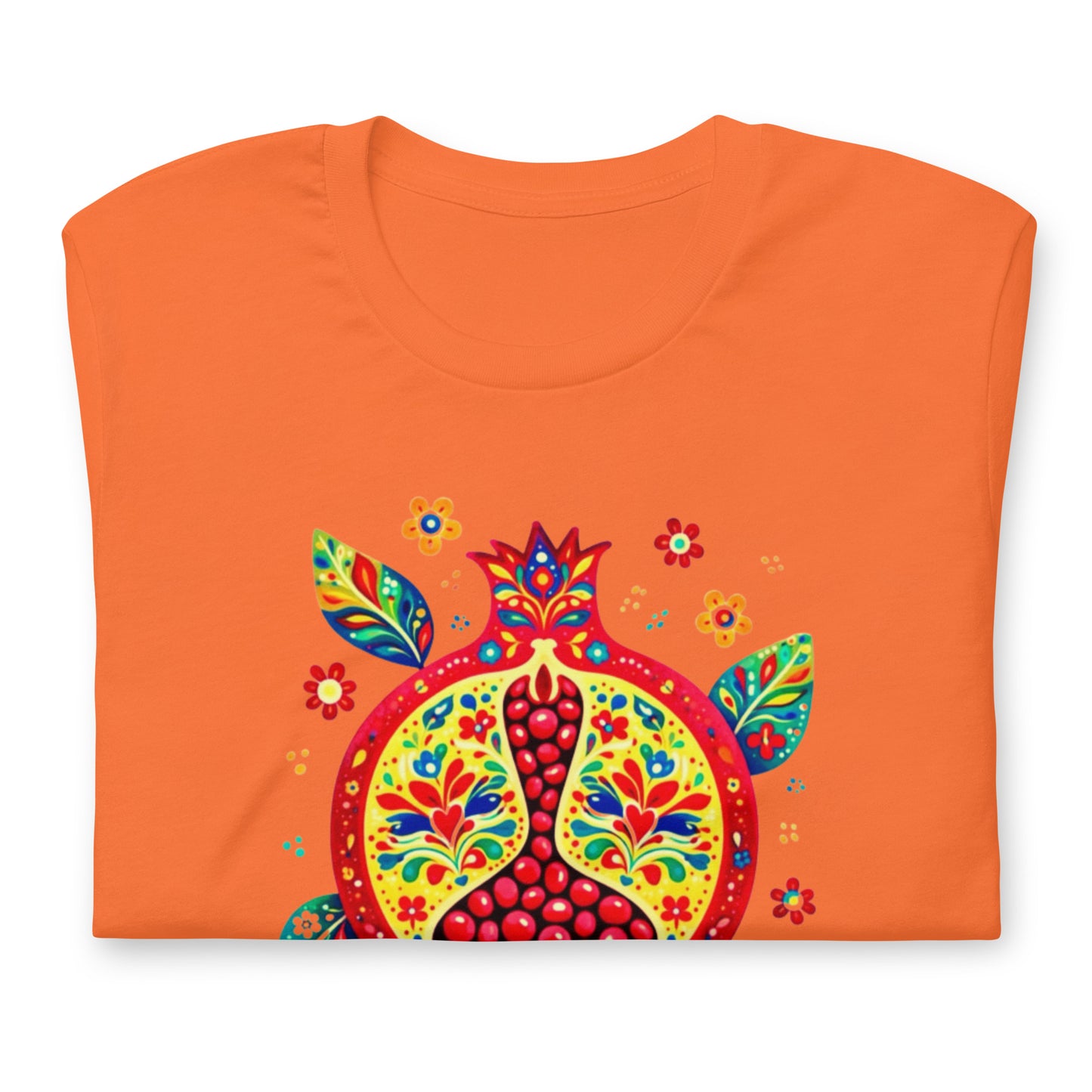 Elyx "Vibrant Pomegranate" Folk Art Graphic Tee - Premium Soft Cotton T-Shirt for Women