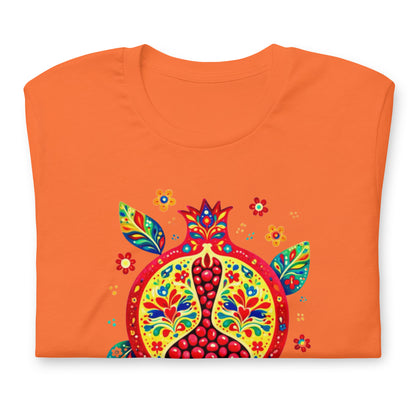 Elyx "Vibrant Pomegranate" Folk Art Graphic Tee - Premium Soft Cotton T-Shirt for Women