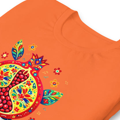 Elyx "Vibrant Pomegranate" Folk Art Graphic Tee - Premium Soft Cotton T-Shirt for Women