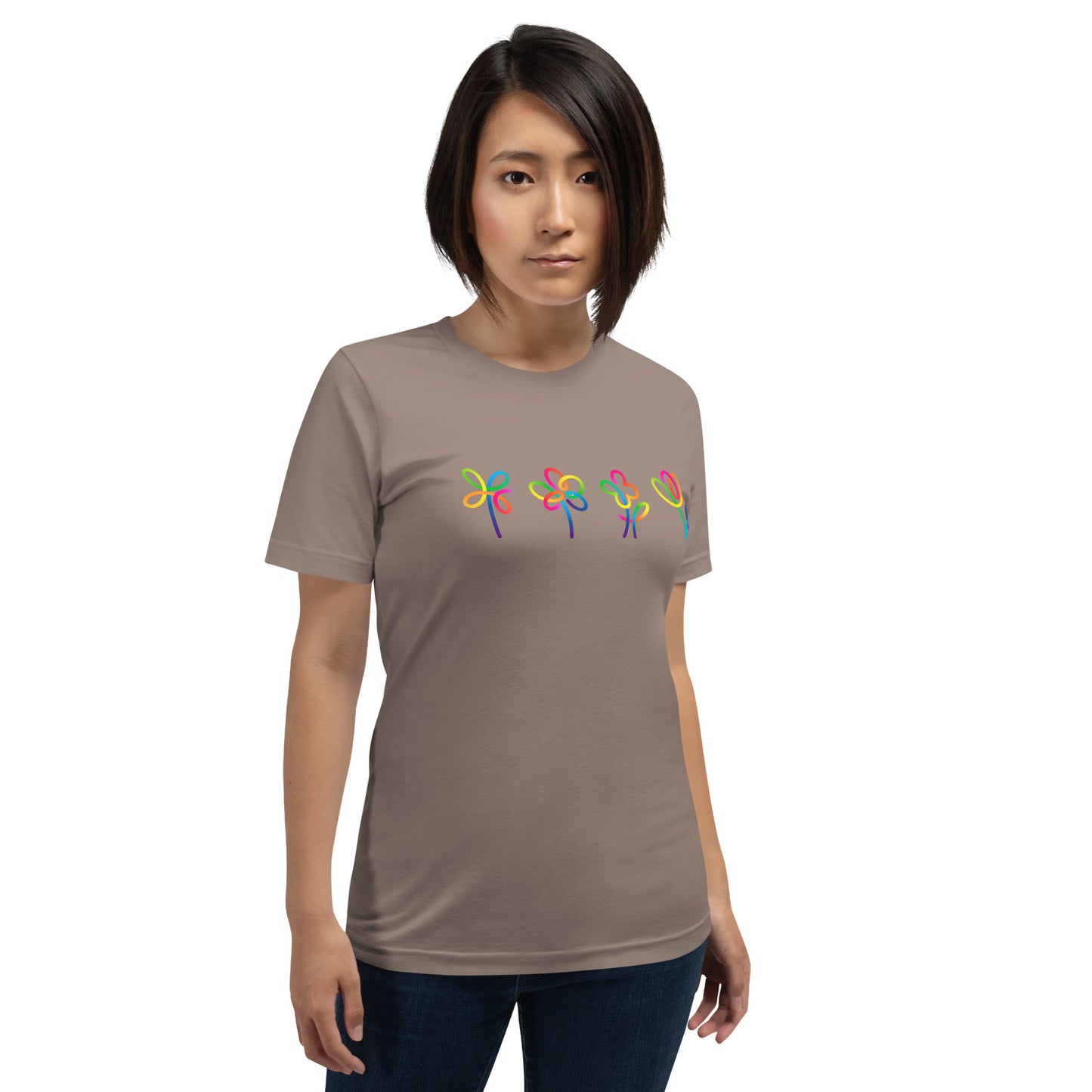 Elyx Artistic Rainbow Doodles Floral Tee - Positive Energy Woman Graphic T-Shirt