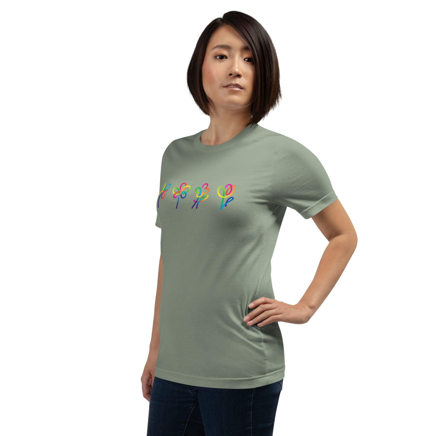 Elyx Artistic Rainbow Doodles Floral Tee - Positive Energy Woman Graphic T-Shirt