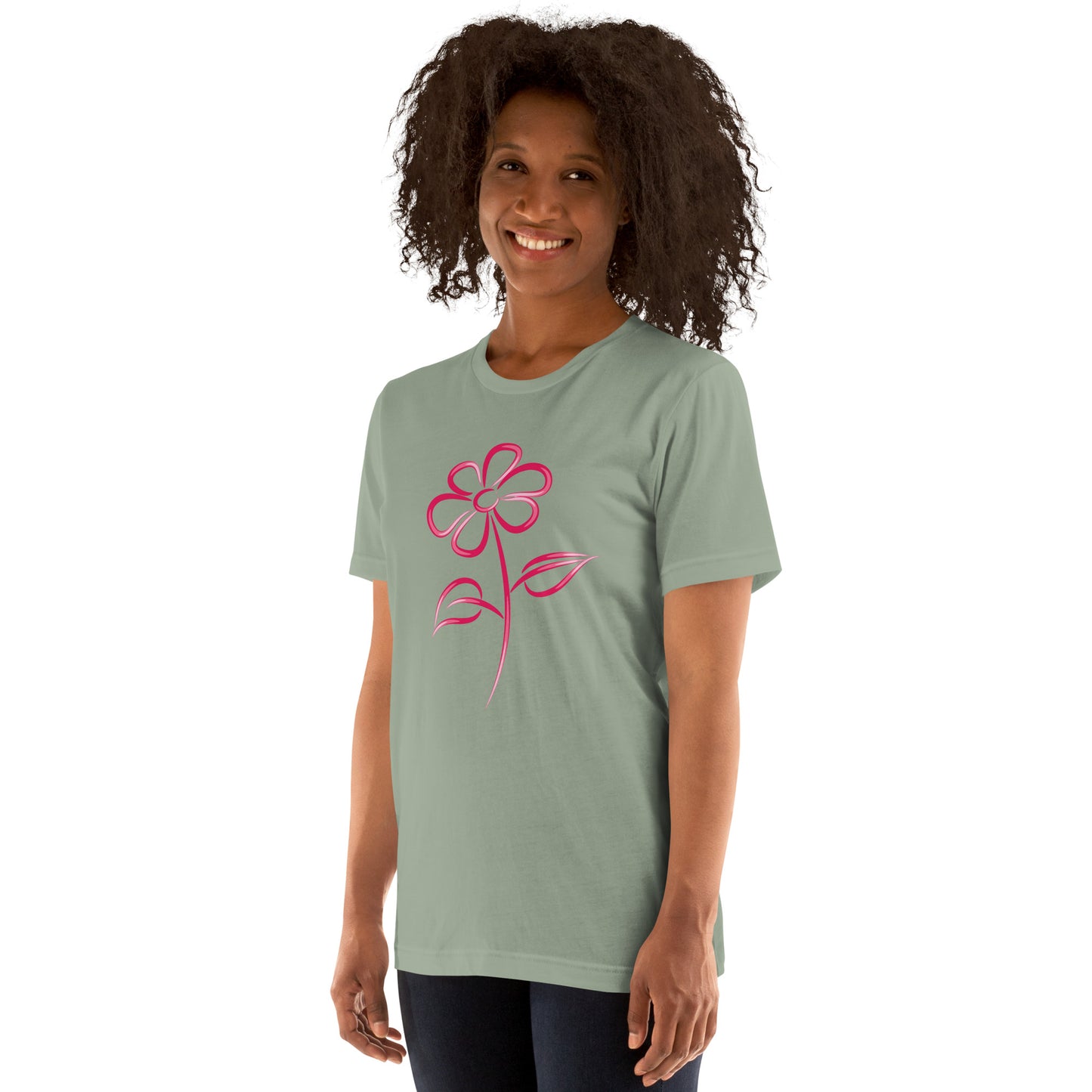 Fuchsia Flower Line Art Graphic Tee - Premium Cotton T-Shirt