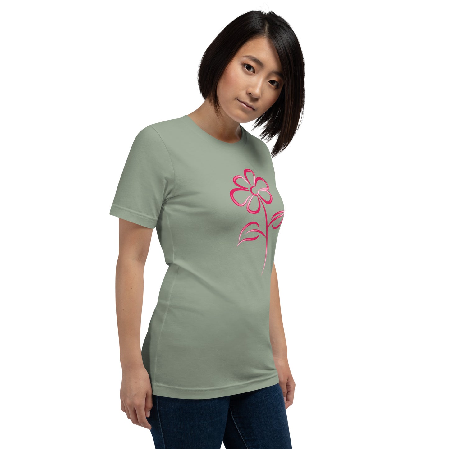 Fuchsia Flower Line Art Graphic Tee - Premium Cotton T-Shirt