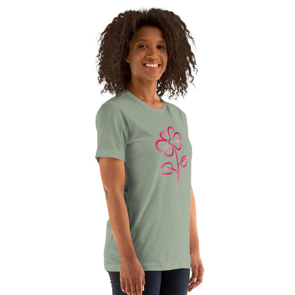 Fuchsia Flower Line Art Graphic Tee - Premium Cotton T-Shirt