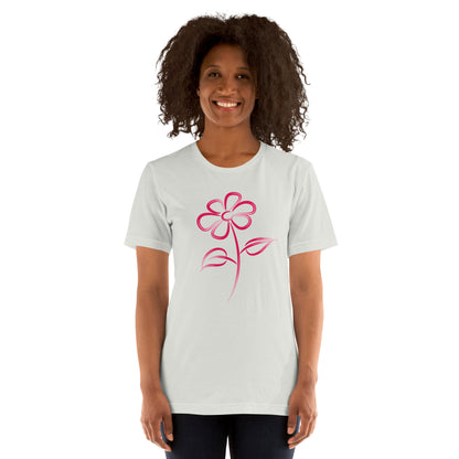 Fuchsia Flower Line Art Graphic Tee - Premium Cotton T-Shirt