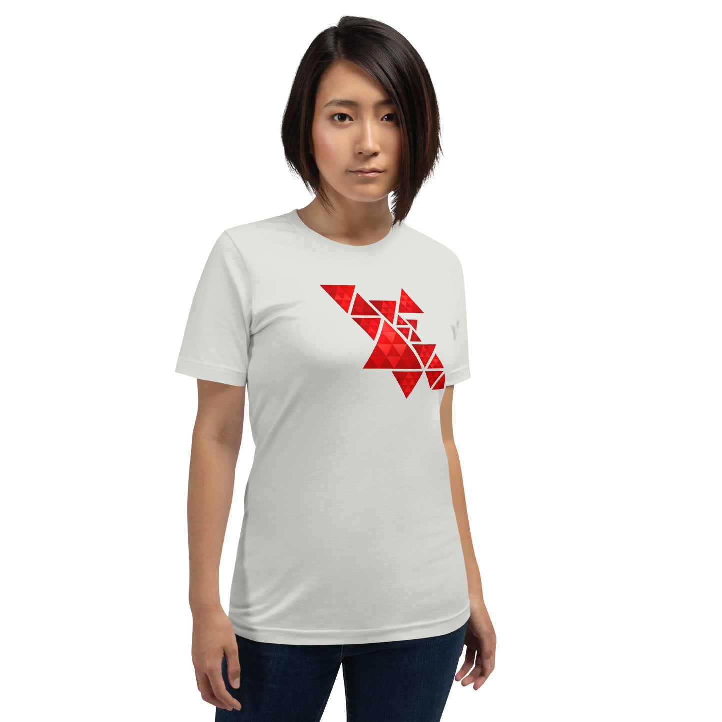 Geometric Red Triangles Graphic Tee - Abstract Mosaic Art T-Shirt