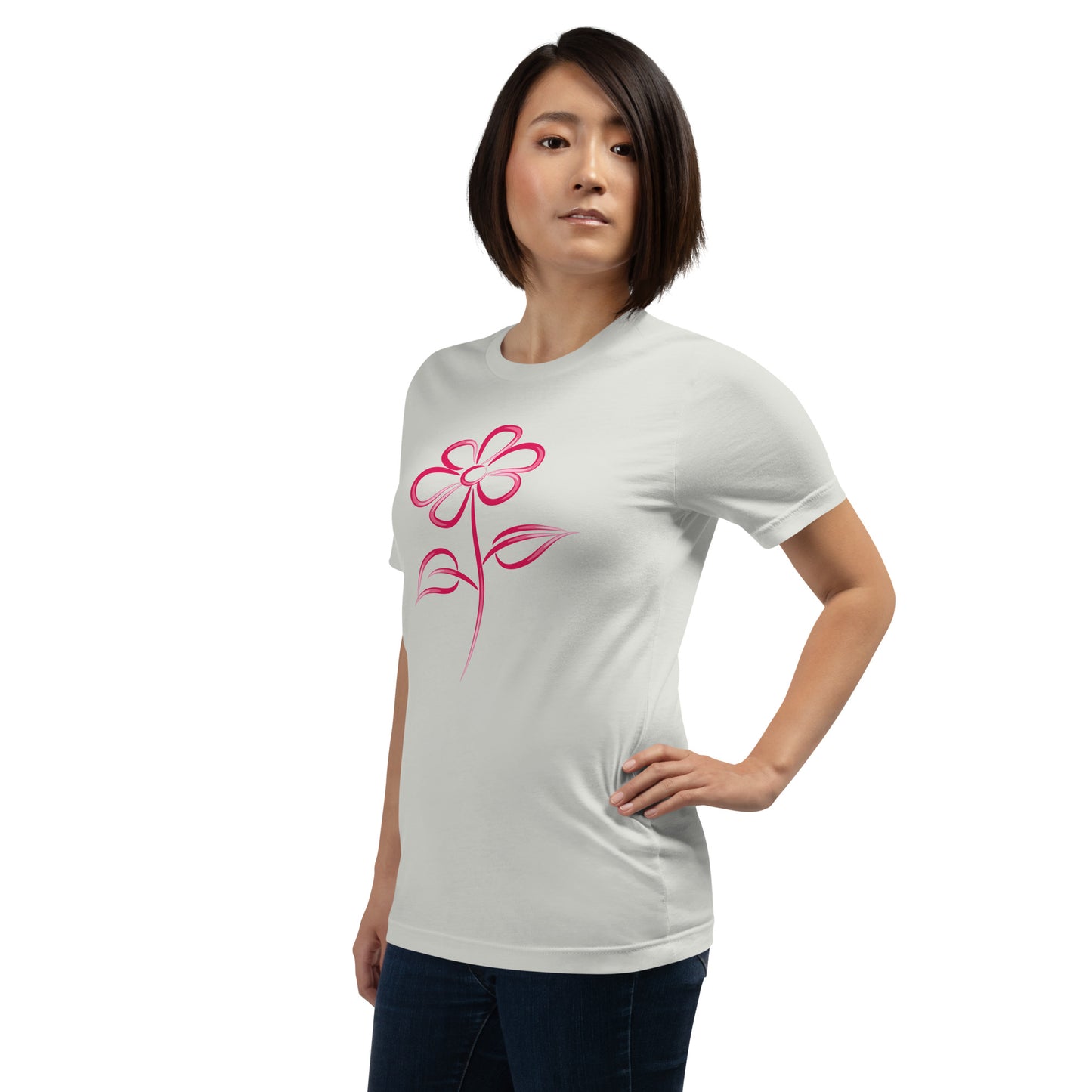 Fuchsia Flower Line Art Graphic Tee - Premium Cotton T-Shirt