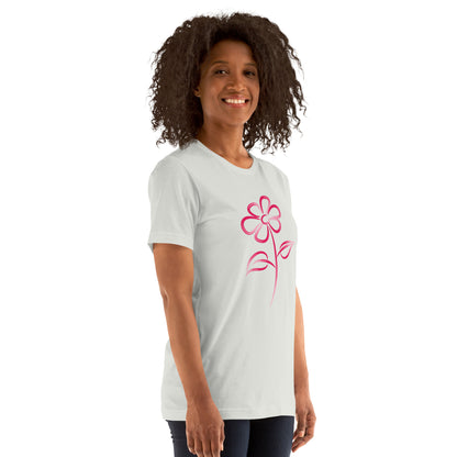 Fuchsia Flower Line Art Graphic Tee - Premium Cotton T-Shirt