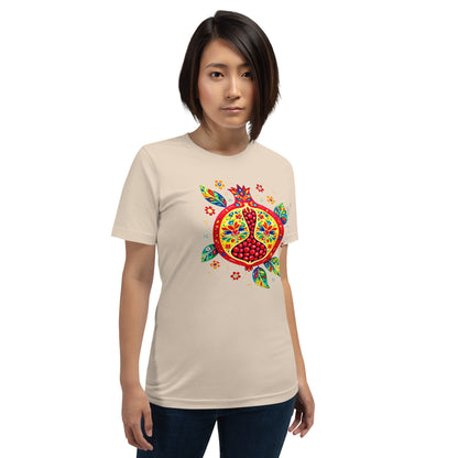 Elyx "Vibrant Pomegranate" Folk Art Graphic Tee - Premium Soft Cotton T-Shirt for Women