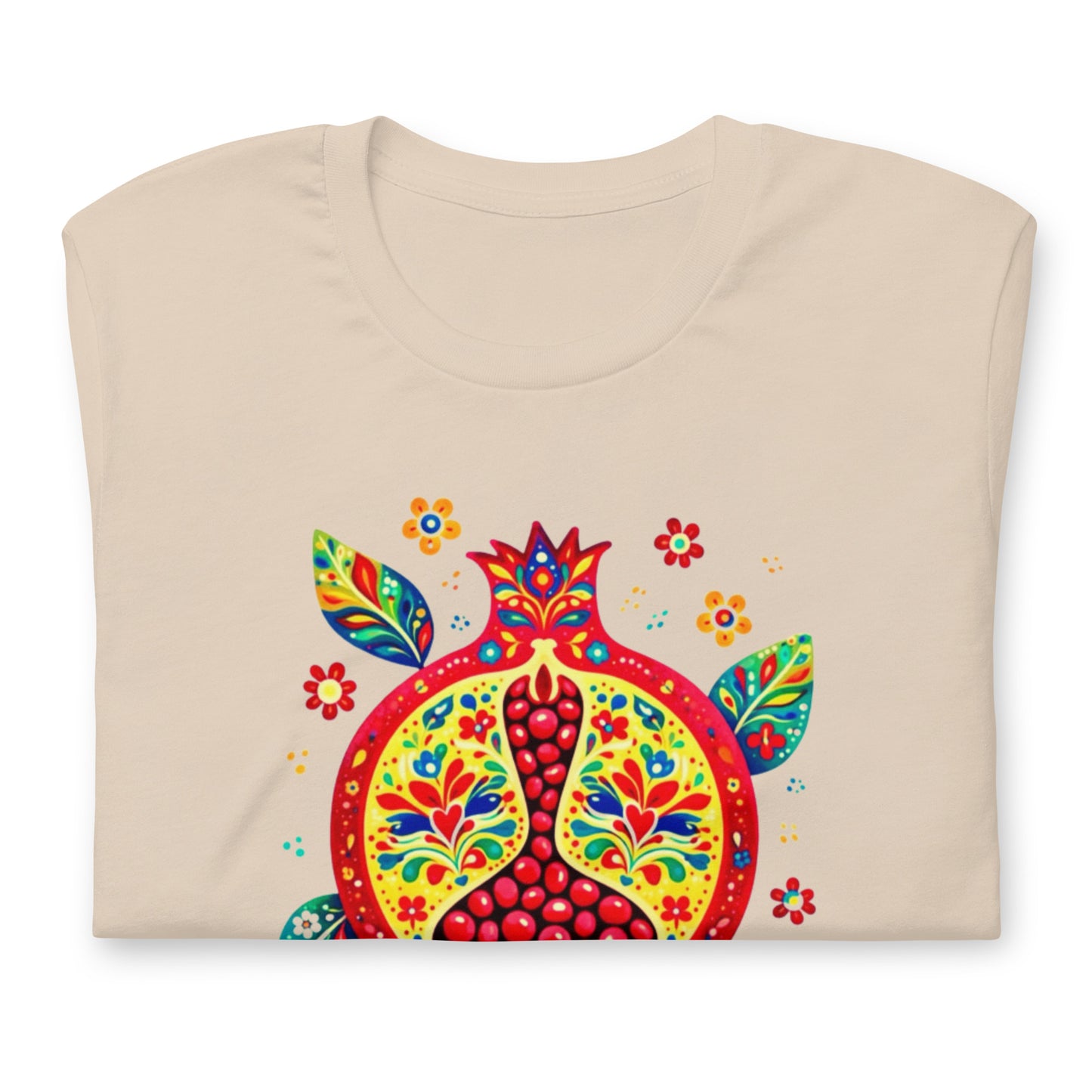 Elyx "Vibrant Pomegranate" Folk Art Graphic Tee - Premium Soft Cotton T-Shirt for Women