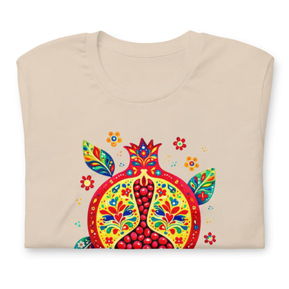 Elyx "Vibrant Pomegranate" Folk Art Graphic Tee - Premium Soft Cotton T-Shirt for Women