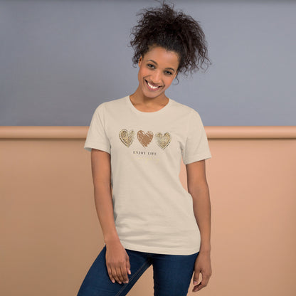 Leopard Heart Graphic Tee - Enjoy Life Everyday Aesthetic Boho T-Shirt - Cozy  Top