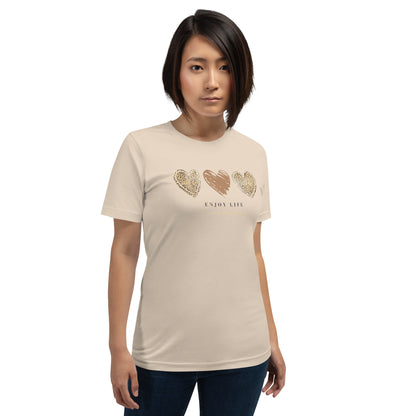 Leopard Heart Graphic Tee - Enjoy Life Everyday Aesthetic Boho T-Shirt - Cozy  Top