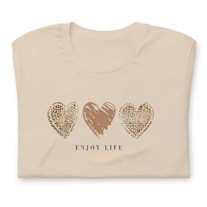 Leopard Heart Graphic Tee - Enjoy Life Everyday Aesthetic Boho T-Shirt - Cozy  Top