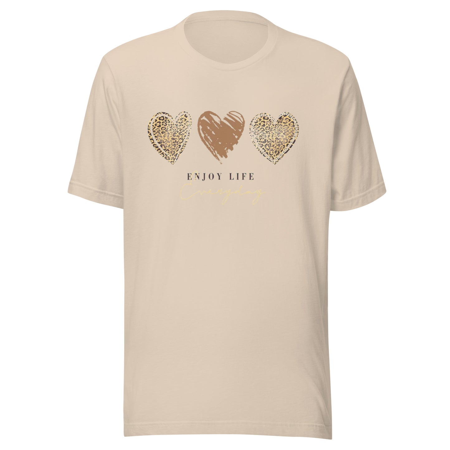 Leopard Heart Graphic Tee - Enjoy Life Everyday Aesthetic Boho T-Shirt - Cozy  Top