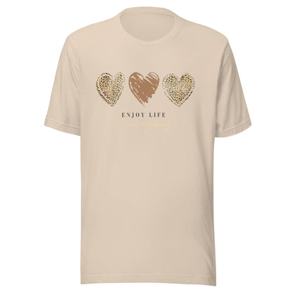 Leopard Heart Graphic Tee - Enjoy Life Everyday Aesthetic Boho T-Shirt - Cozy  Top