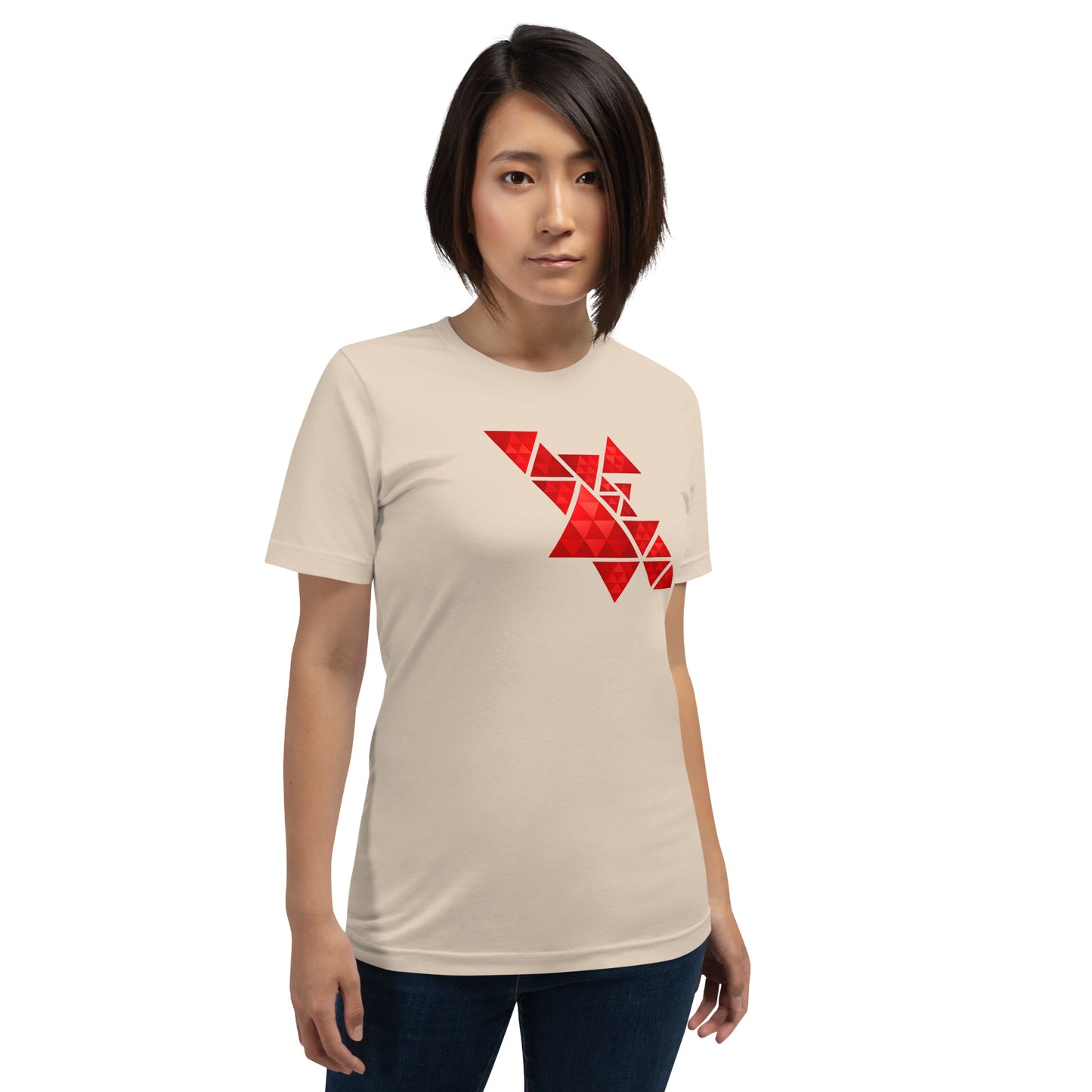 Geometric Red Triangles Graphic Tee - Abstract Mosaic Art T-Shirt