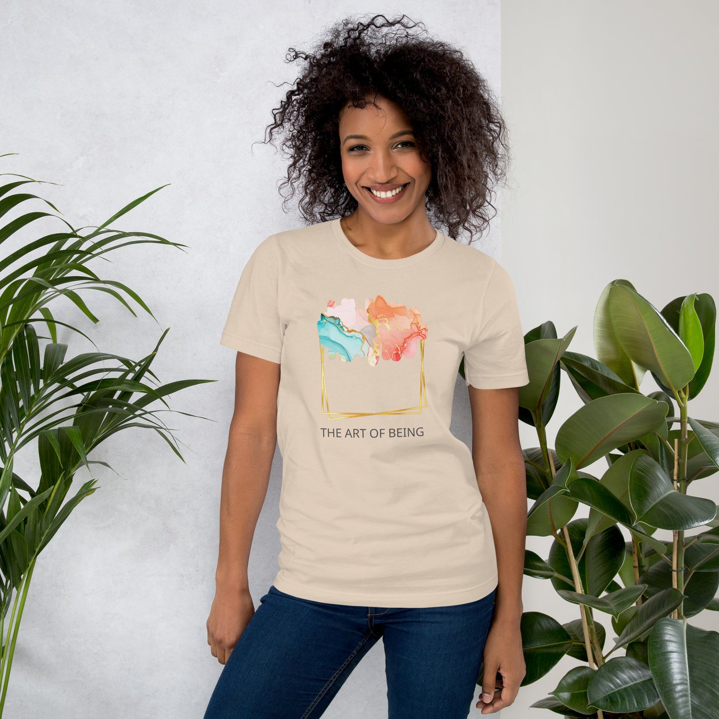 Luxe Abstract Marble Print Tee with Inspirational Quote | Elegant Boho-Chic Top