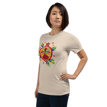 Elyx "Vibrant Pomegranate" Folk Art Graphic Tee - Premium Soft Cotton T-Shirt for Women