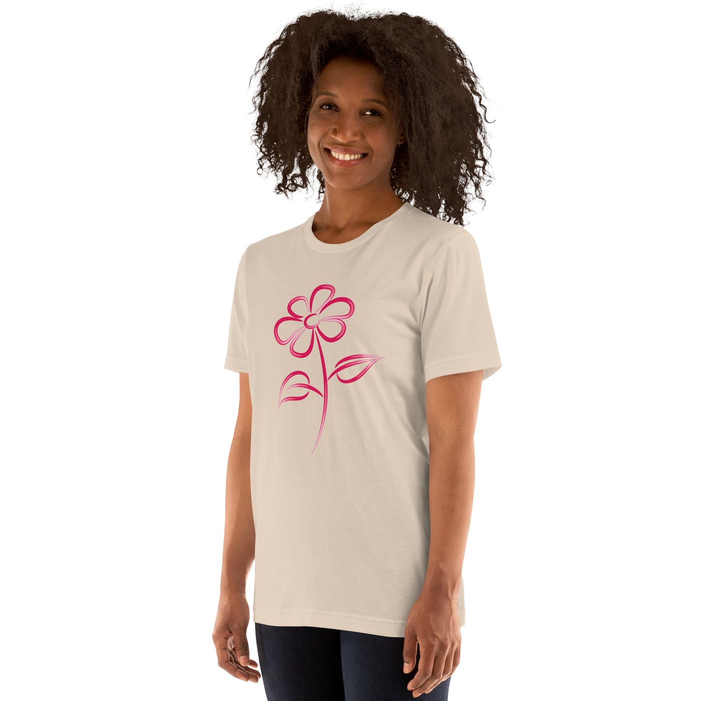 Fuchsia Flower Line Art Graphic Tee - Premium Cotton T-Shirt