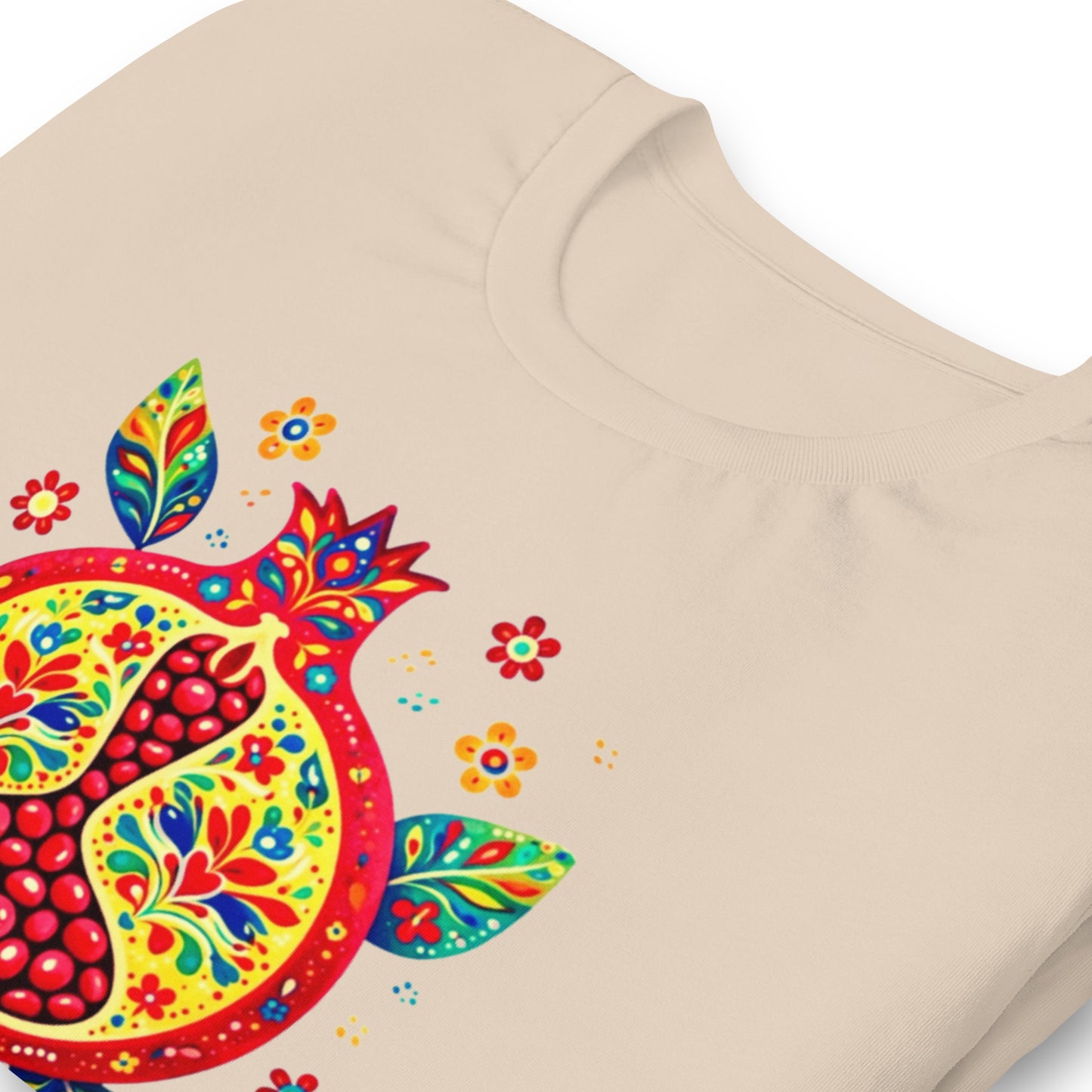 Elyx "Vibrant Pomegranate" Folk Art Graphic Tee - Premium Soft Cotton T-Shirt for Women