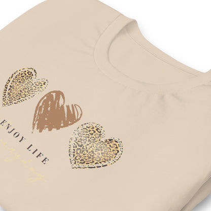 Leopard Heart Graphic Tee - Enjoy Life Everyday Aesthetic Boho T-Shirt - Cozy  Top
