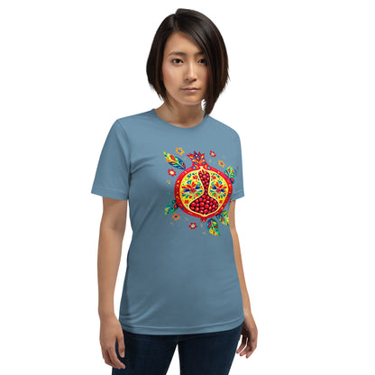 Elyx "Vibrant Pomegranate" Folk Art Graphic Tee - Premium Soft Cotton T-Shirt for Women