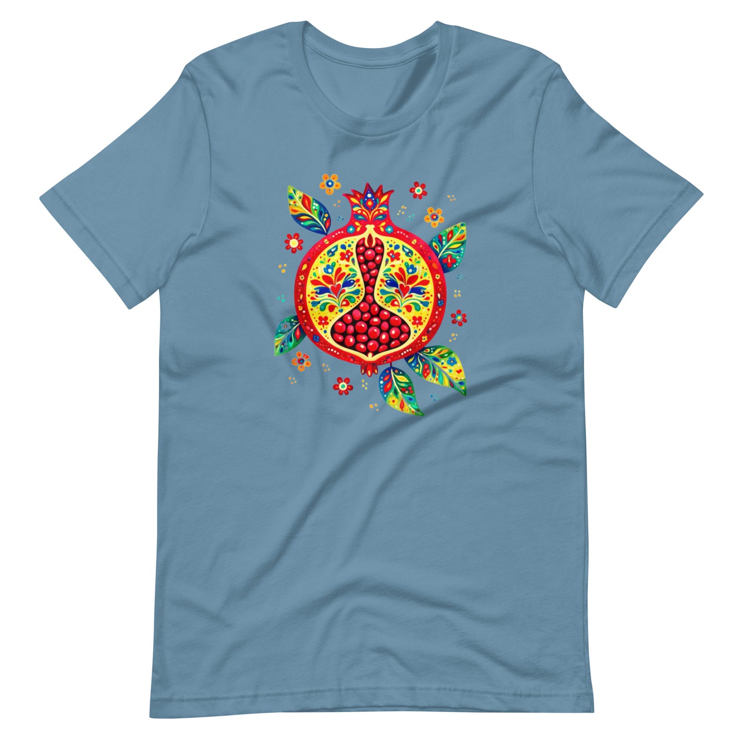 Elyx "Vibrant Pomegranate" Folk Art Graphic Tee - Premium Soft Cotton T-Shirt for Women