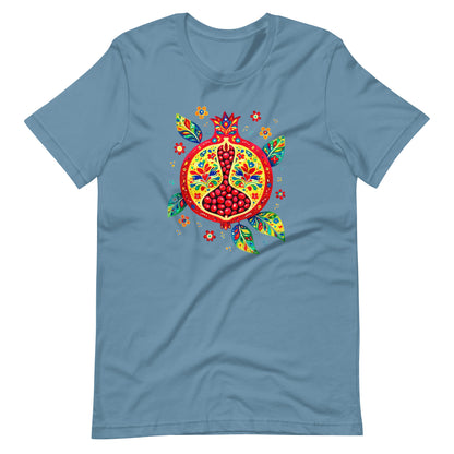 Elyx "Vibrant Pomegranate" Folk Art Graphic Tee - Premium Soft Cotton T-Shirt for Women