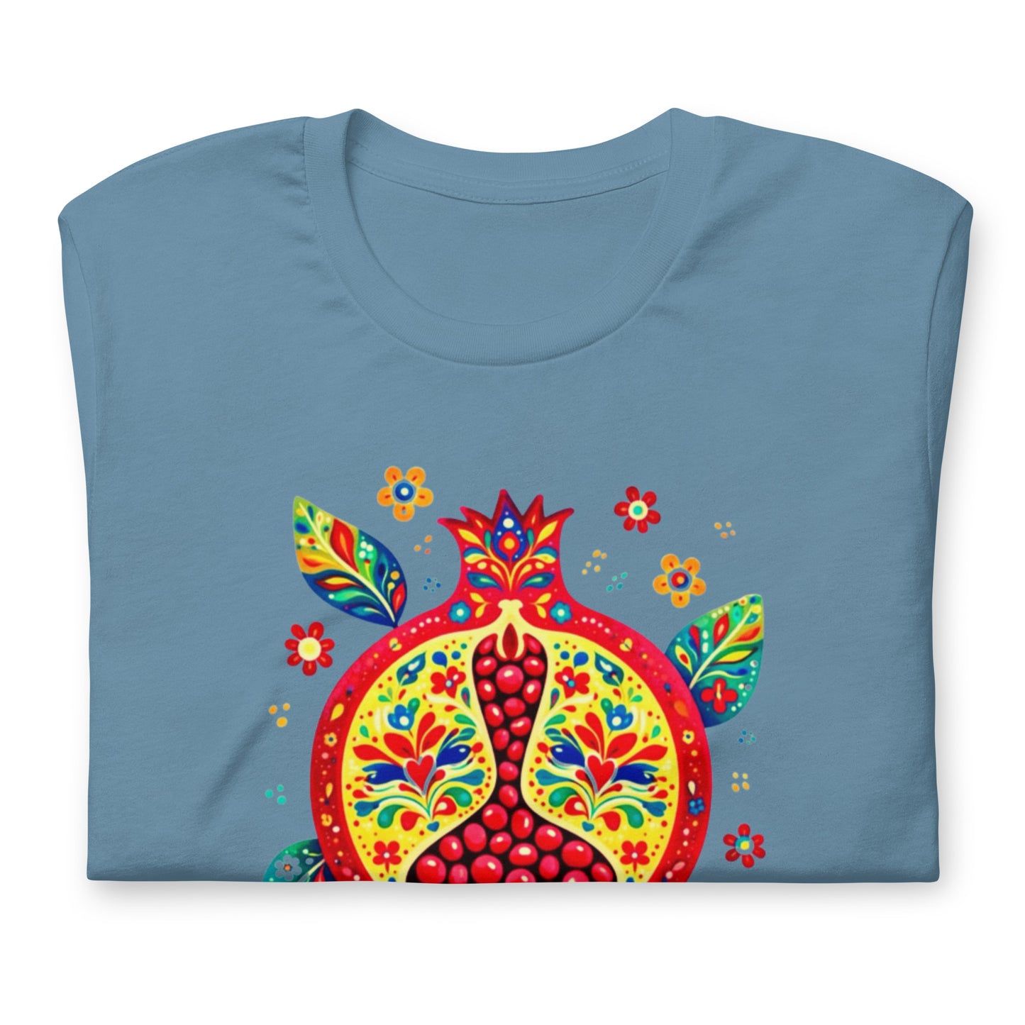 Elyx "Vibrant Pomegranate" Folk Art Graphic Tee - Premium Soft Cotton T-Shirt for Women