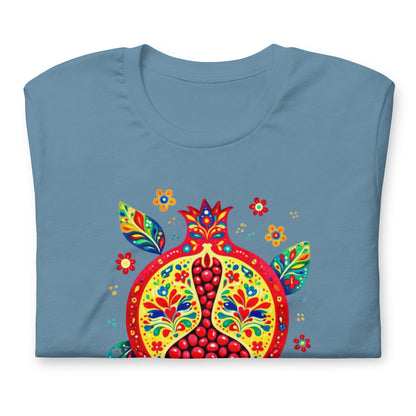 Elyx "Vibrant Pomegranate" Folk Art Graphic Tee - Premium Soft Cotton T-Shirt for Women