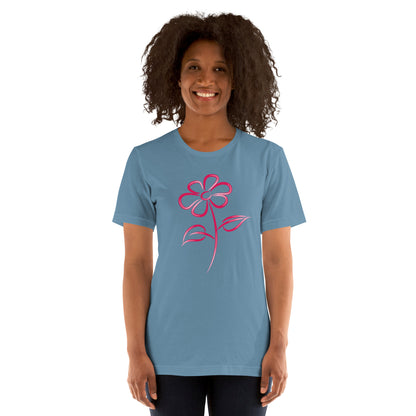 Fuchsia Flower Line Art Graphic Tee - Premium Cotton T-Shirt