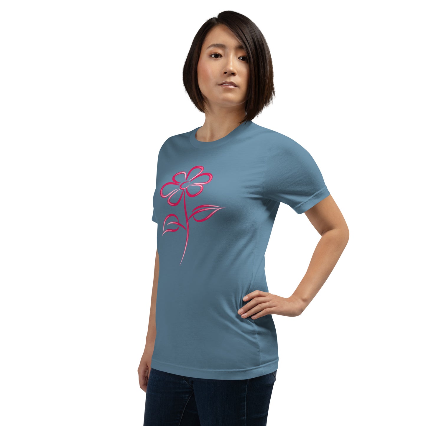 Fuchsia Flower Line Art Graphic Tee - Premium Cotton T-Shirt