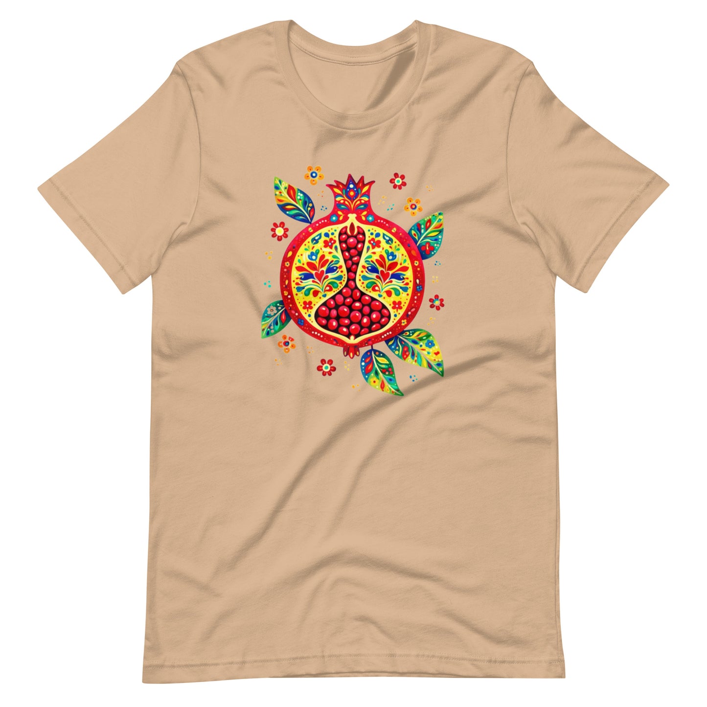 Elyx "Vibrant Pomegranate" Folk Art Graphic Tee - Premium Soft Cotton T-Shirt for Women