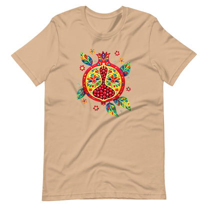 Elyx "Vibrant Pomegranate" Folk Art Graphic Tee - Premium Soft Cotton T-Shirt for Women