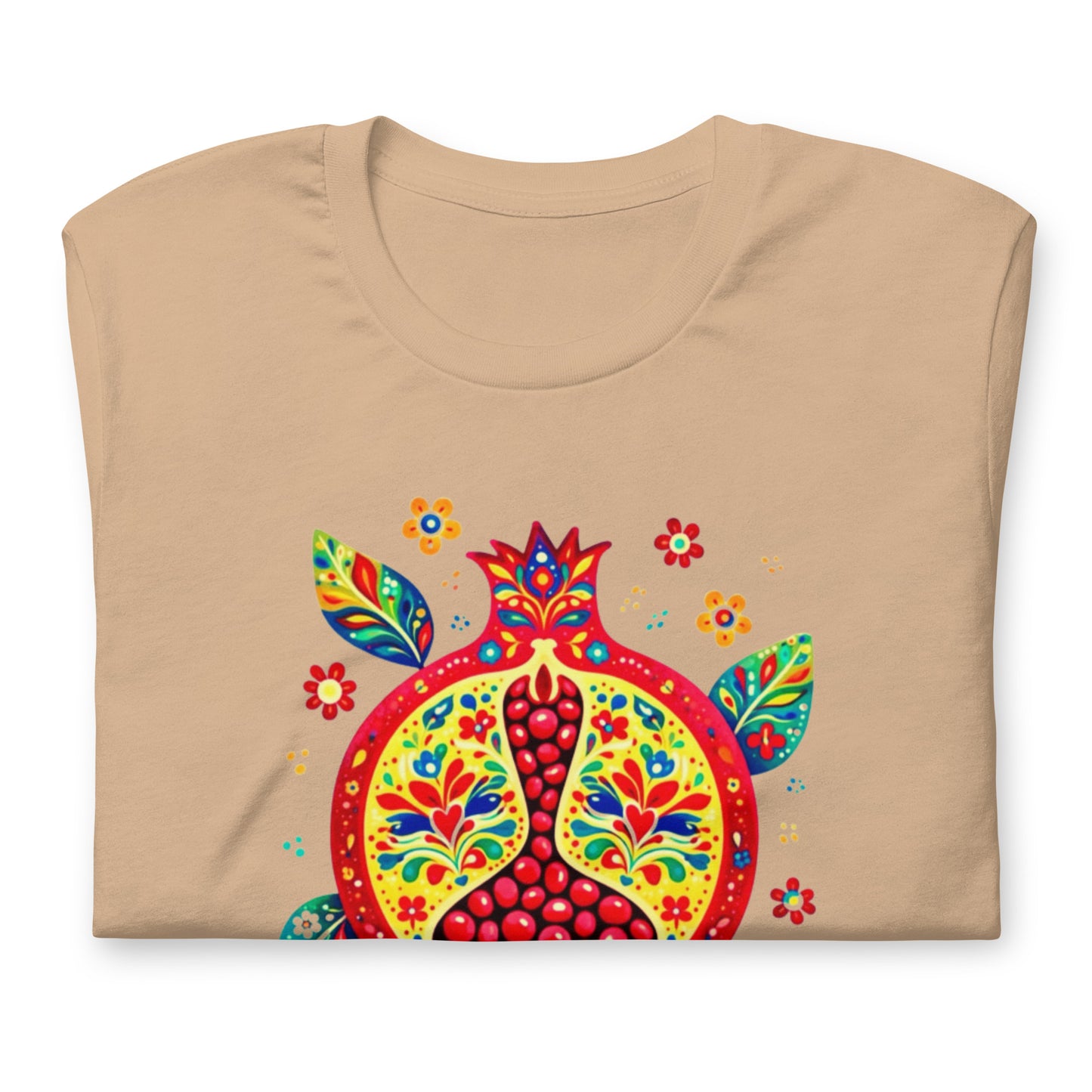 Elyx "Vibrant Pomegranate" Folk Art Graphic Tee - Premium Soft Cotton T-Shirt for Women