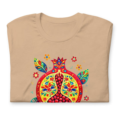 Elyx "Vibrant Pomegranate" Folk Art Graphic Tee - Premium Soft Cotton T-Shirt for Women