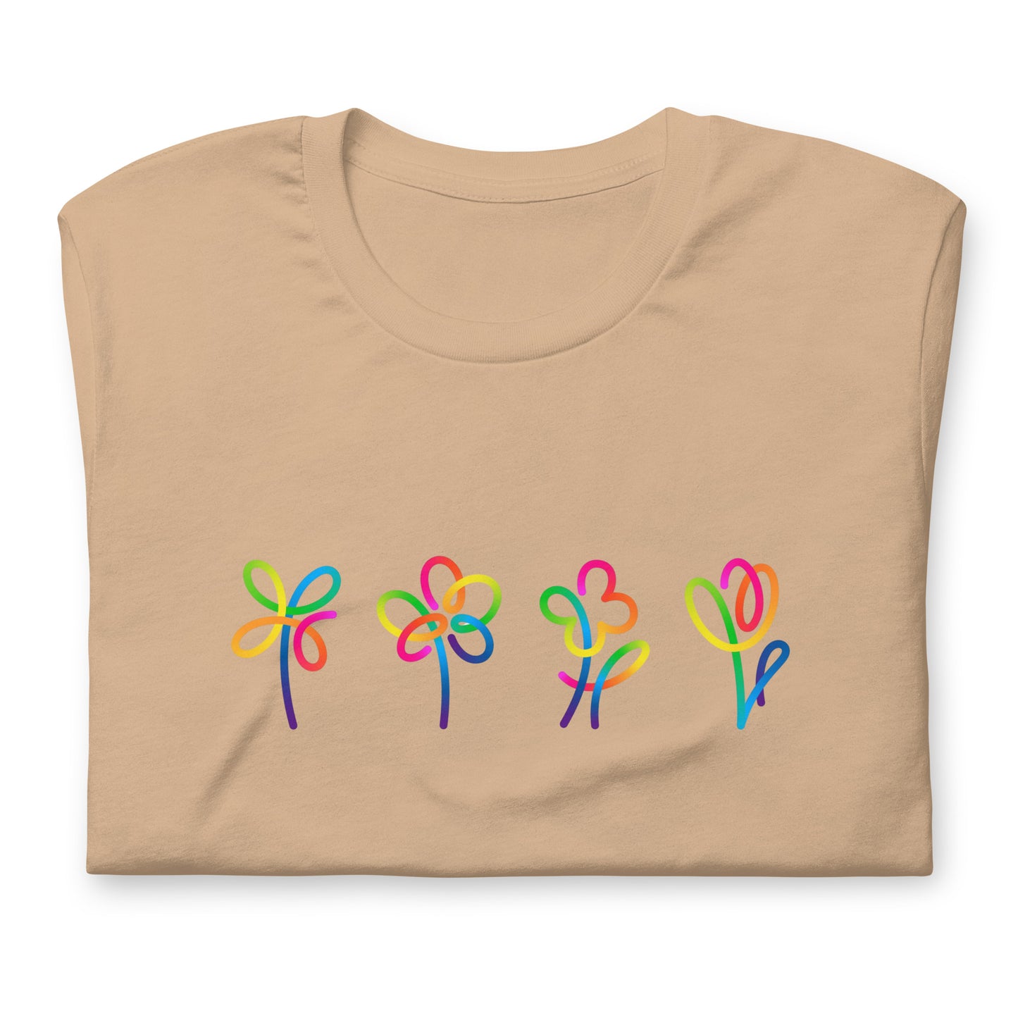 Elyx Artistic Rainbow Doodles Floral Tee - Positive Energy Woman Graphic T-Shirt