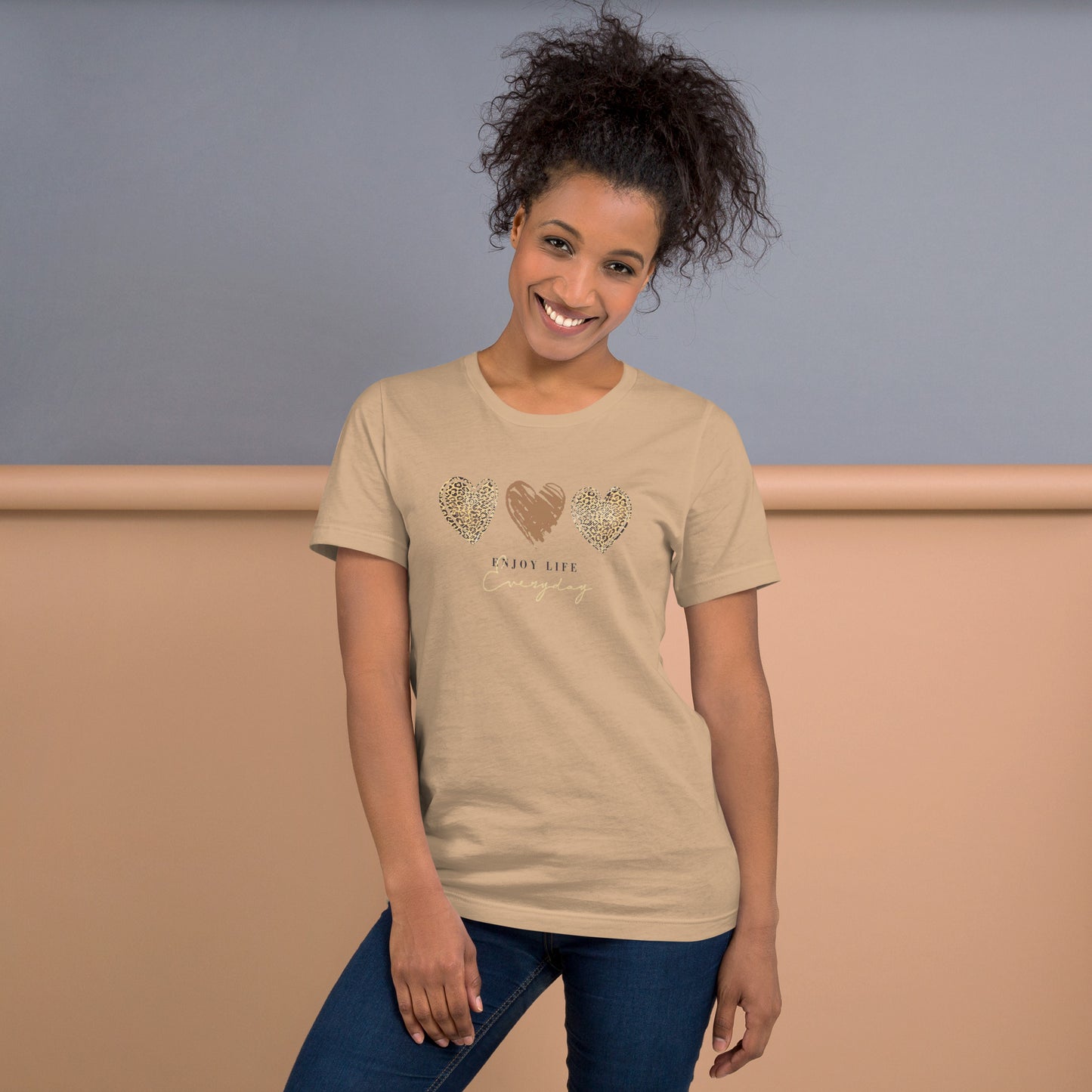 Leopard Heart Graphic Tee - Enjoy Life Everyday Aesthetic Boho T-Shirt - Cozy  Top
