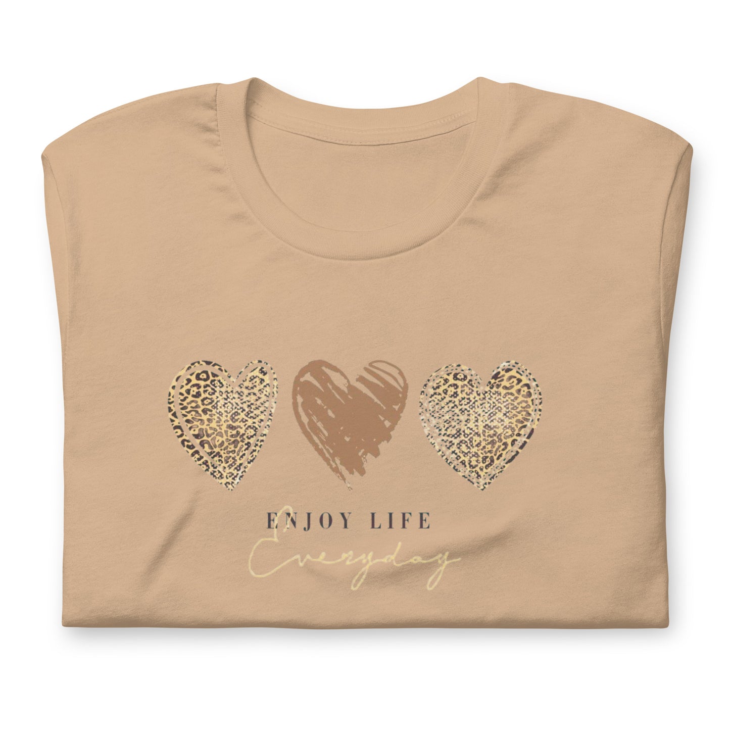 Leopard Heart Graphic Tee - Enjoy Life Everyday Aesthetic Boho T-Shirt - Cozy  Top