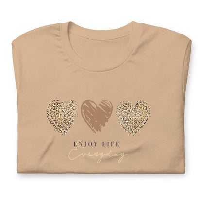 Leopard Heart Graphic Tee - Enjoy Life Everyday Aesthetic Boho T-Shirt - Cozy  Top