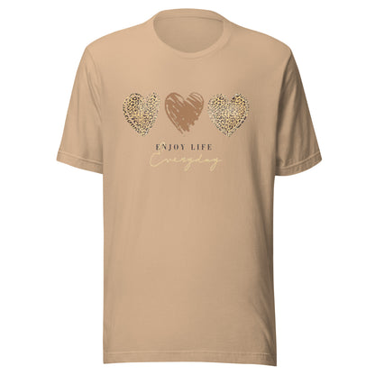 Leopard Heart Graphic Tee - Enjoy Life Everyday Aesthetic Boho T-Shirt - Cozy  Top