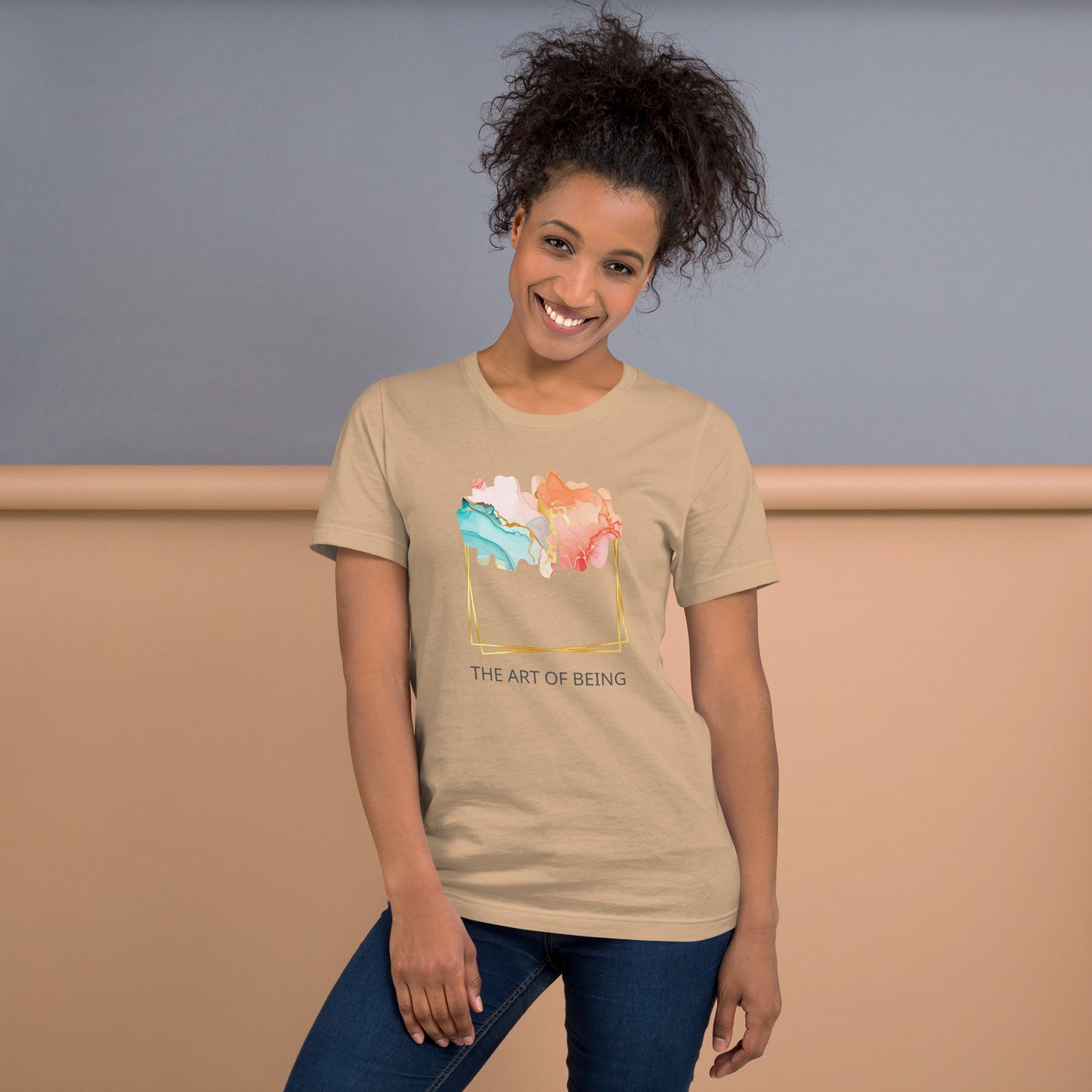 Luxe Abstract Marble Print Tee with Inspirational Quote | Elegant Boho-Chic Top