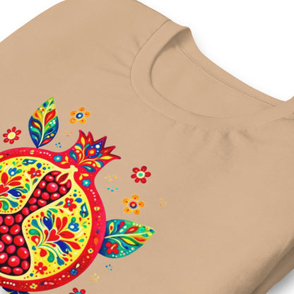 Elyx "Vibrant Pomegranate" Folk Art Graphic Tee - Premium Soft Cotton T-Shirt for Women