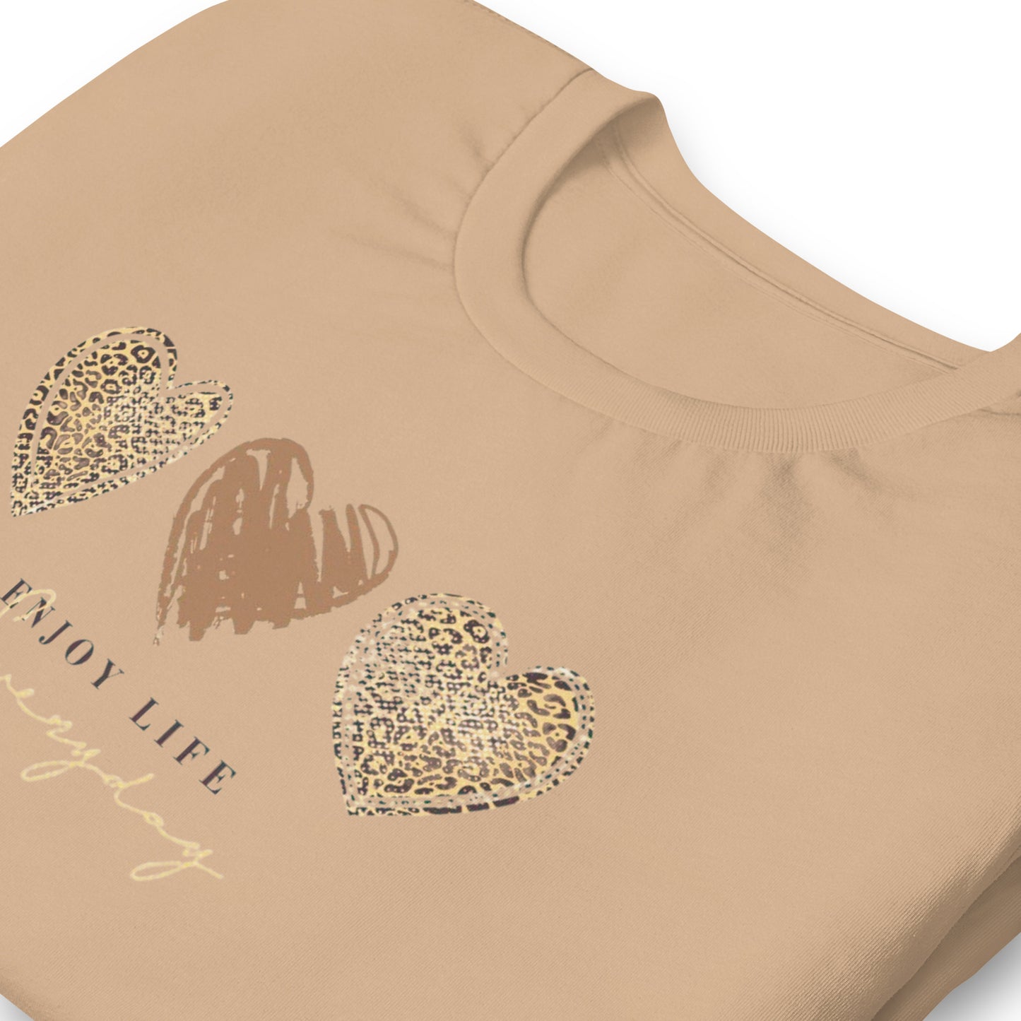 Leopard Heart Graphic Tee - Enjoy Life Everyday Aesthetic Boho T-Shirt - Cozy  Top
