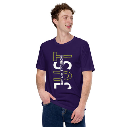 Stay Strong Vertical Typographic Tee - Modern Minimalist Urban Streetwear T-Shirt